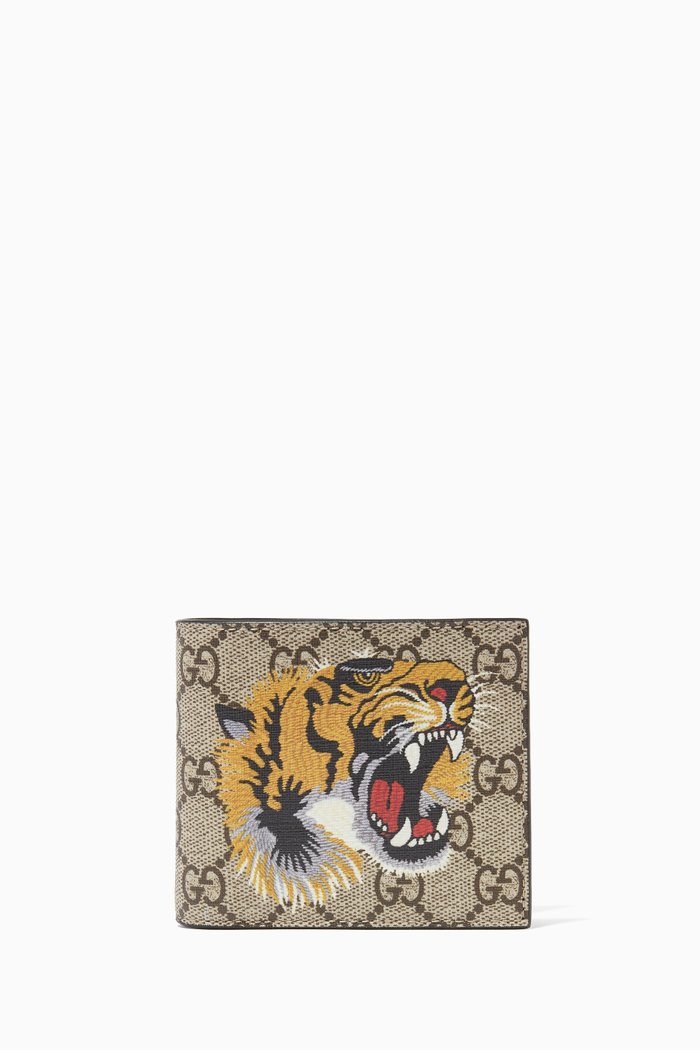 GG Supreme Tiger Print Wallet, Brown