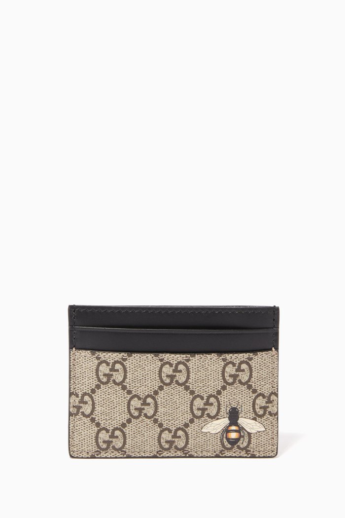 

Bee Print GG Card Case, Brown