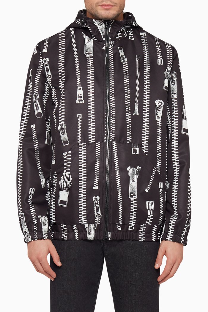 Zip-Chain Print Technical Jacket, Black