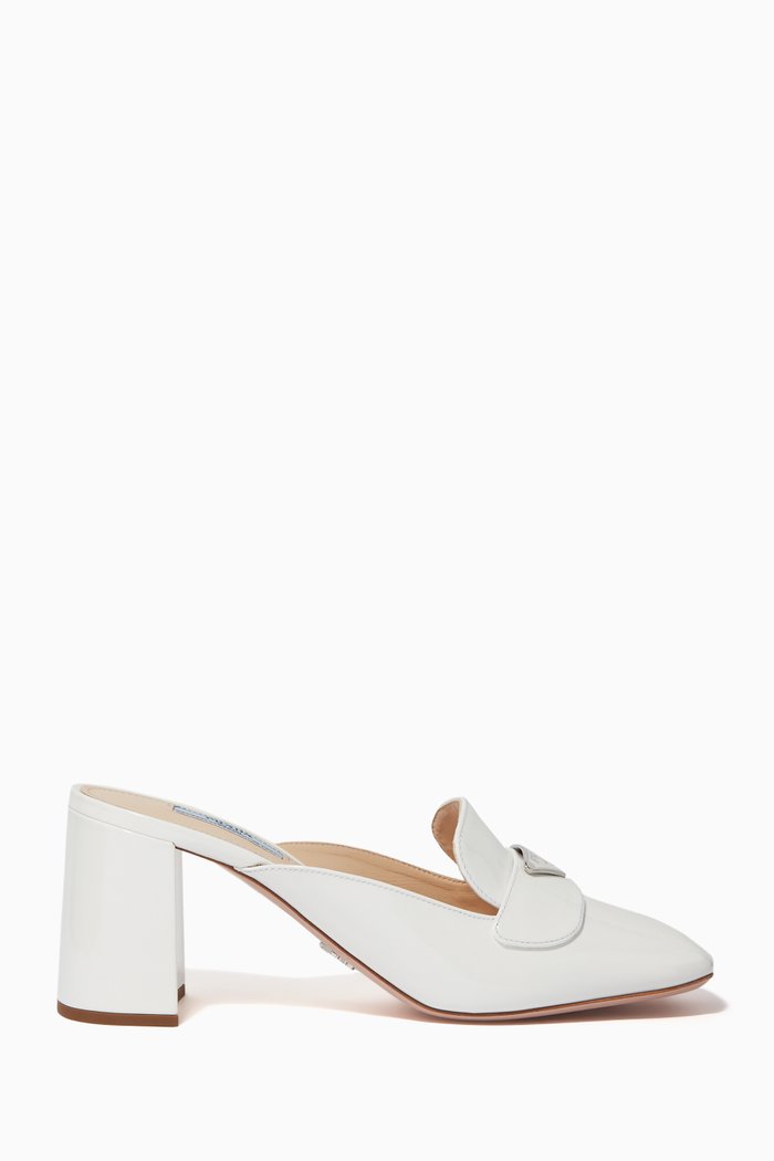 

Logo Embellished Patent Leather Mules, White