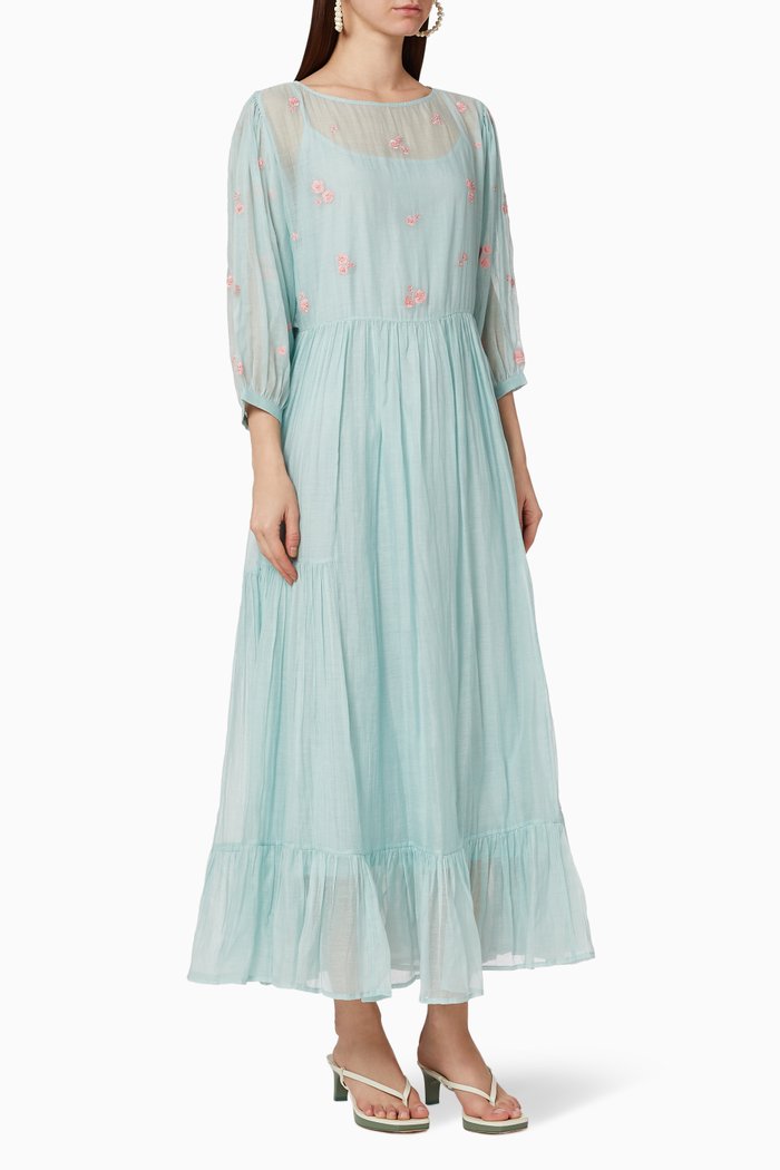 

Sally Floral Embroidered Maxi Dress, Blue