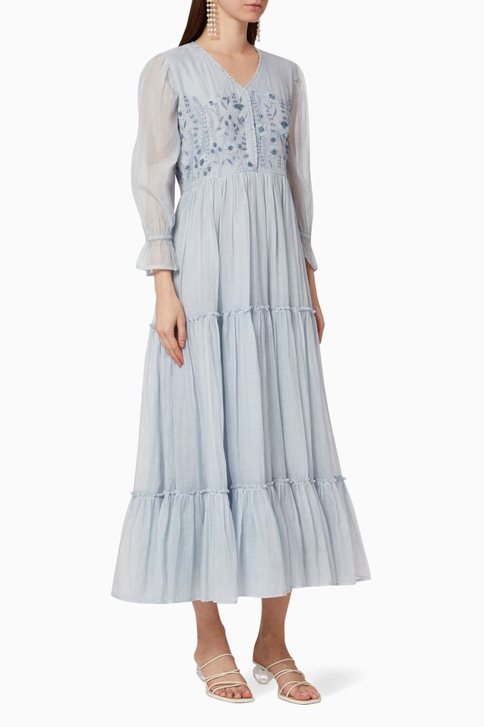 

Anise Embroidered Tiered Maxi Dress, Blue