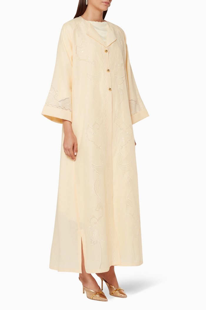 

Floral Embroidered Crepe Abaya, Pink