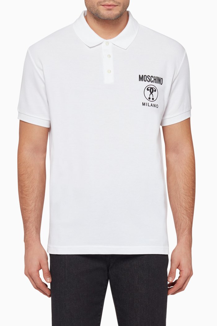 Question Mark Pique Polo, White