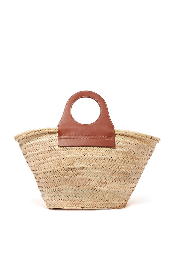 

Cabas Tote Bag in Straw & Leather, Brown