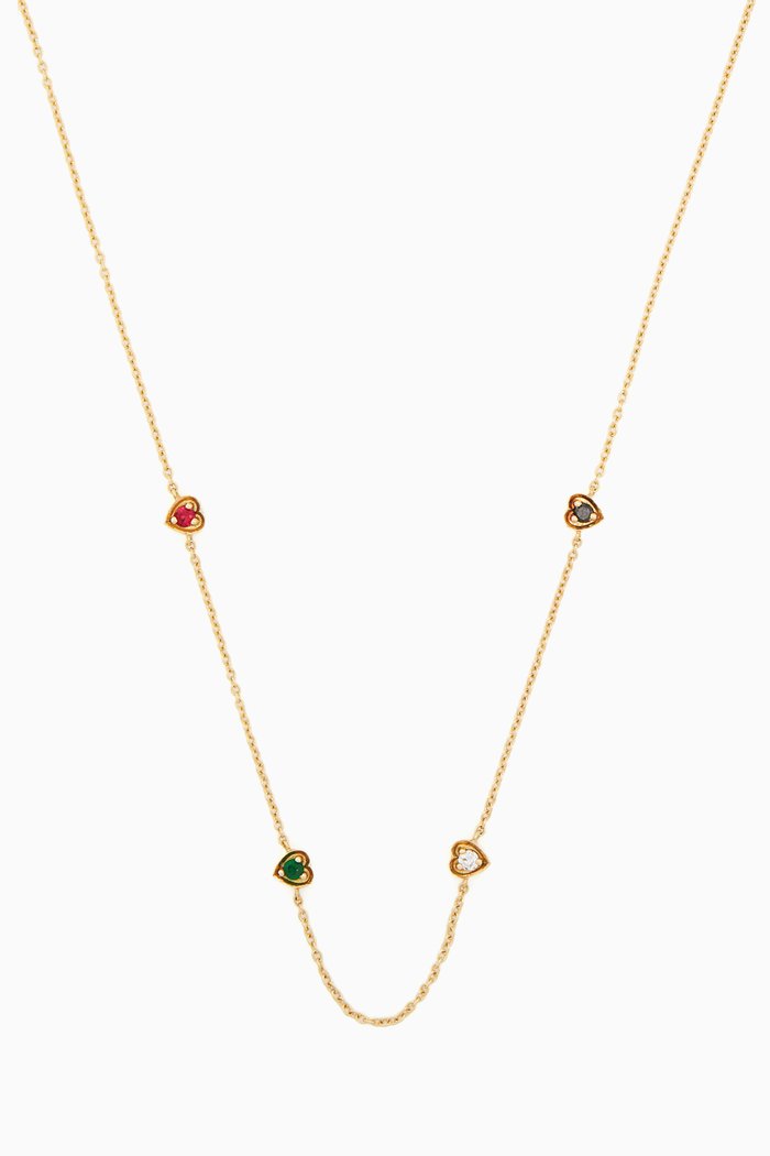 

UAE Mini Hearts Mixed Gems Gold Necklace, Yellow