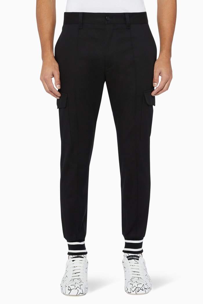 

Contrast Cuff Cargo Pants, Black