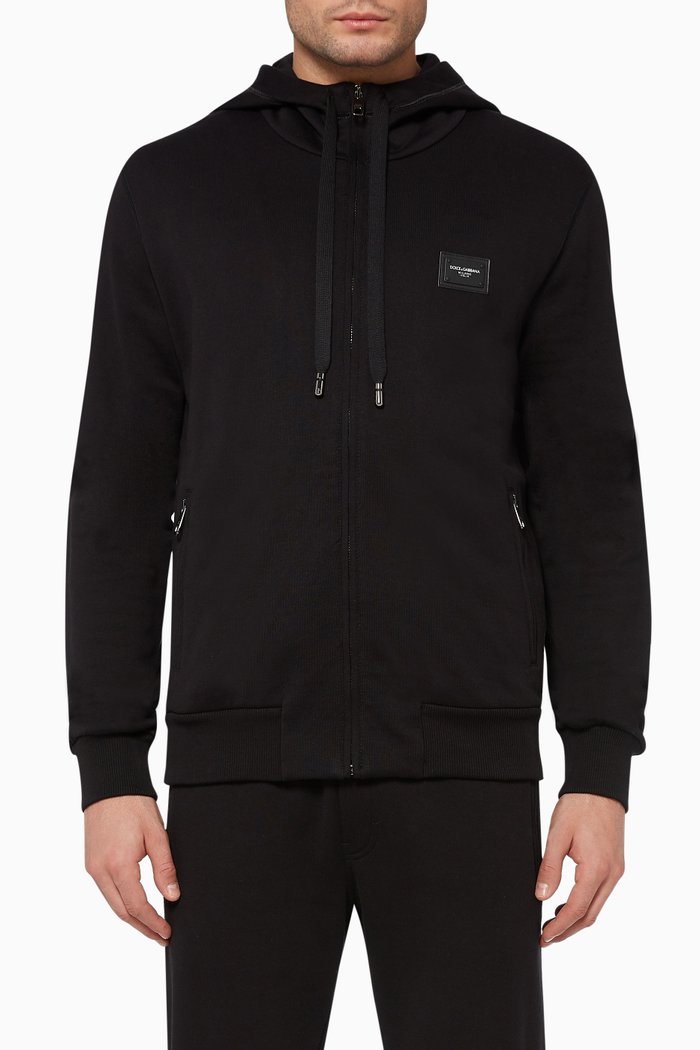 

DG Plaque Zipped Hoodie, Black
