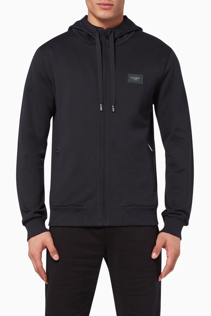 

DG Plaque Zipped Hoodie, Blue