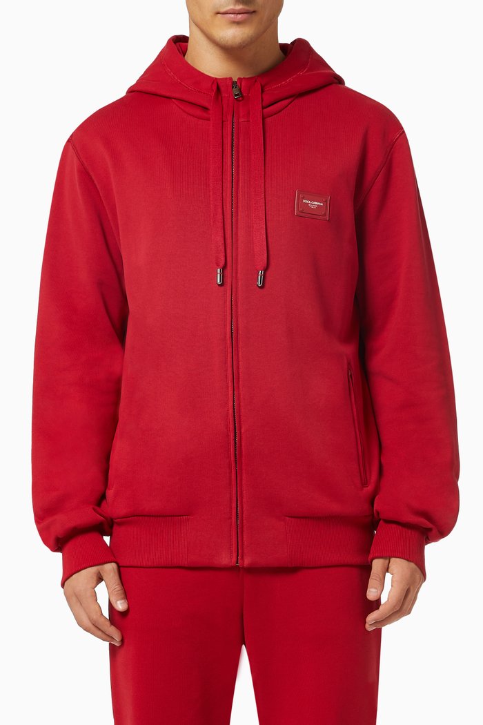 

DG Plaque Zipped Hoodie, Red