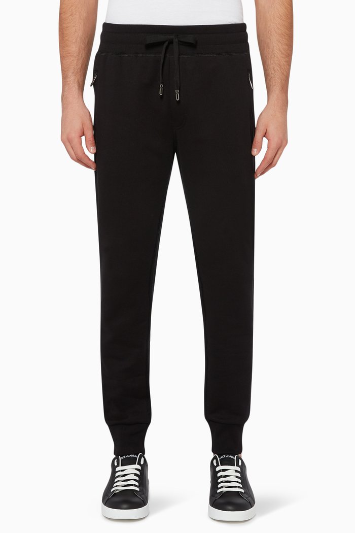Plaque Drawstring Logo Sweatpants, Black