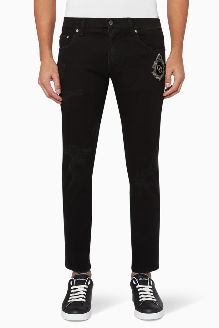 

Embroidered Logo Skinny Jeans, Black