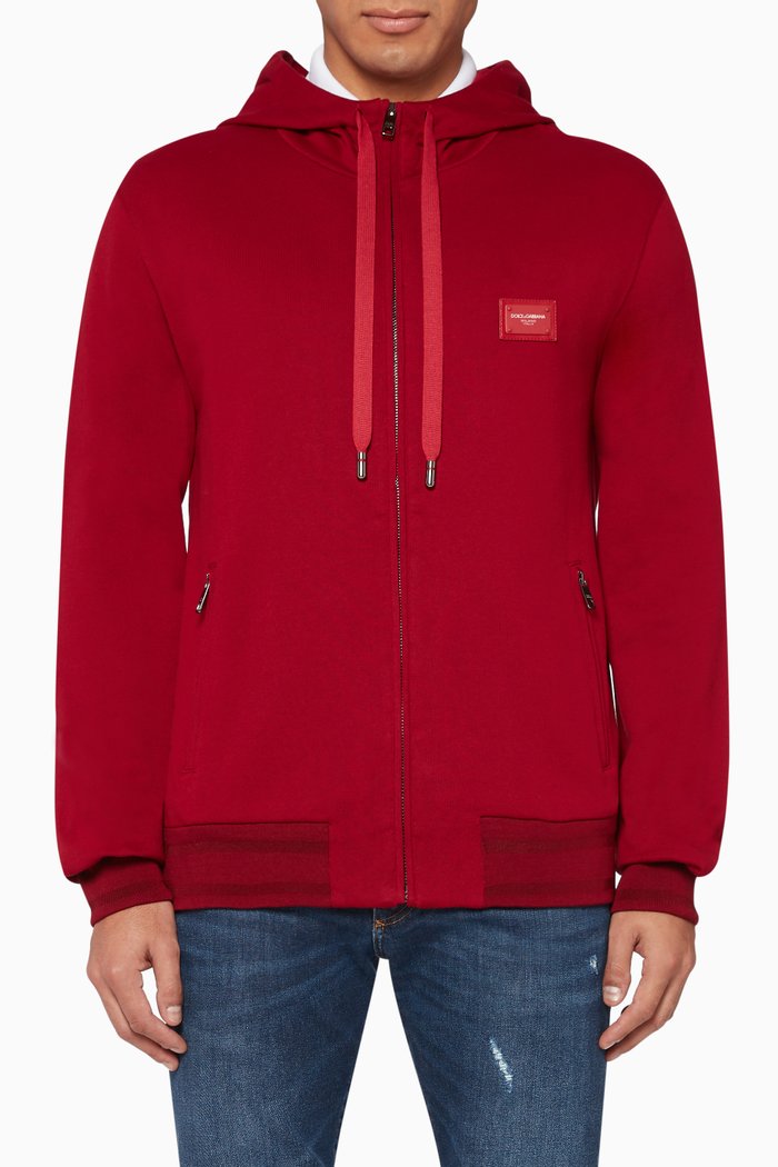 

DG Plaque Zipped Hoodie, Red