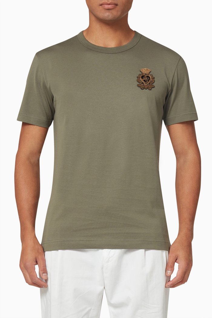 

T-Shirt with Heraldic Patch in Cotton, Green