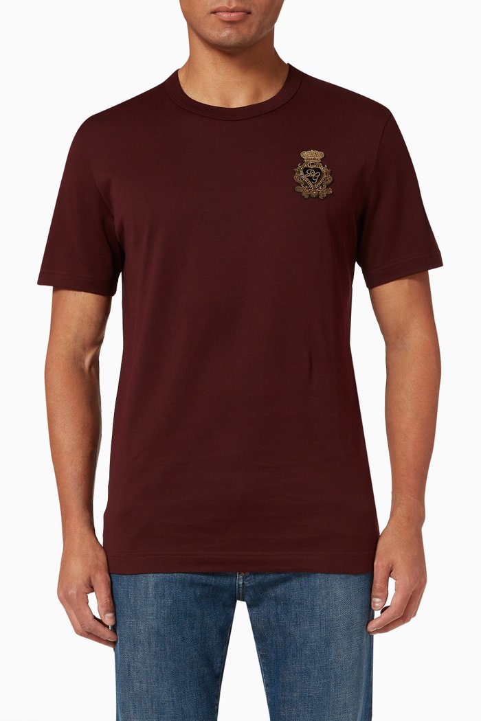 

T-shirt with Heraldic Patch in Cotton, Purple