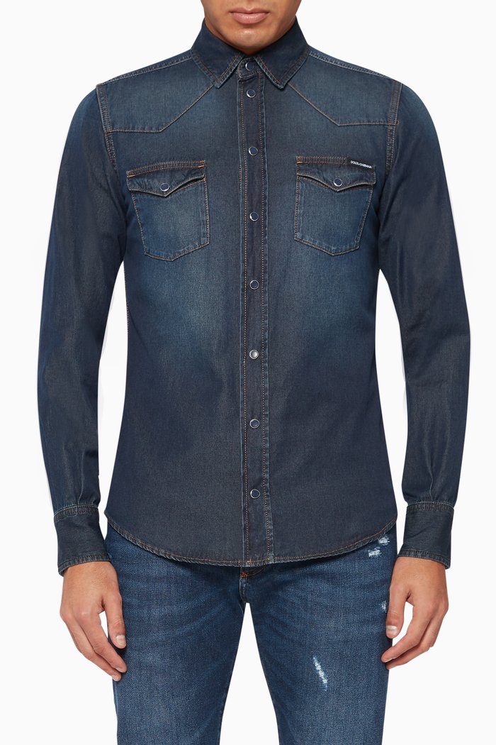 

Logo Patch Denim Shirt, Blue