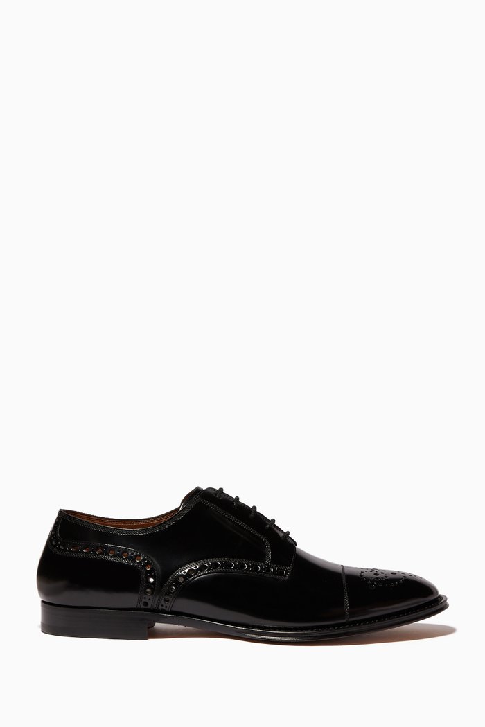 

Patent Leather Brogue Derby Shoes, Black