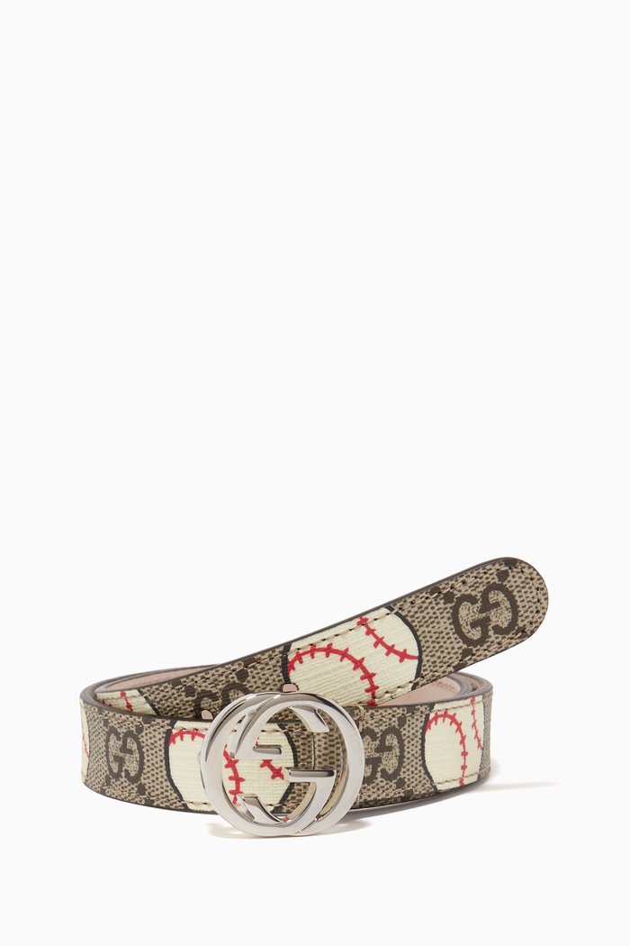 

Baseball Print GG Canvas Belt, Neutral
