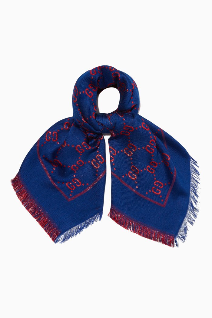 

GG Lamé Logo Shawl, Blue