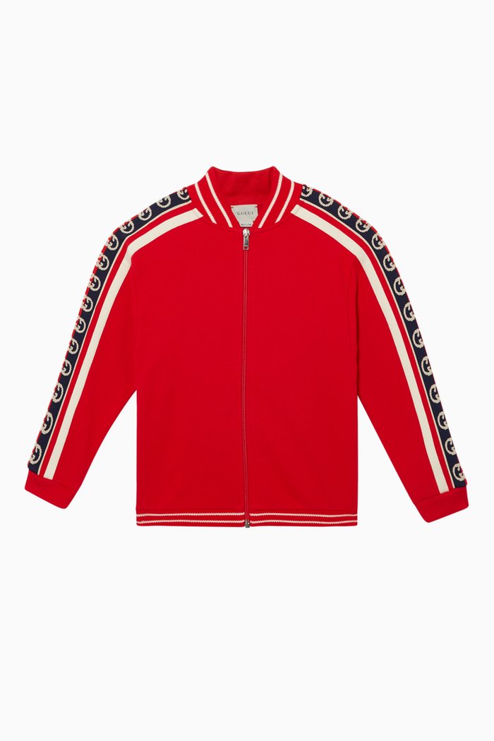 

Striped Logo Trim Cotton Sweatshirt, Red