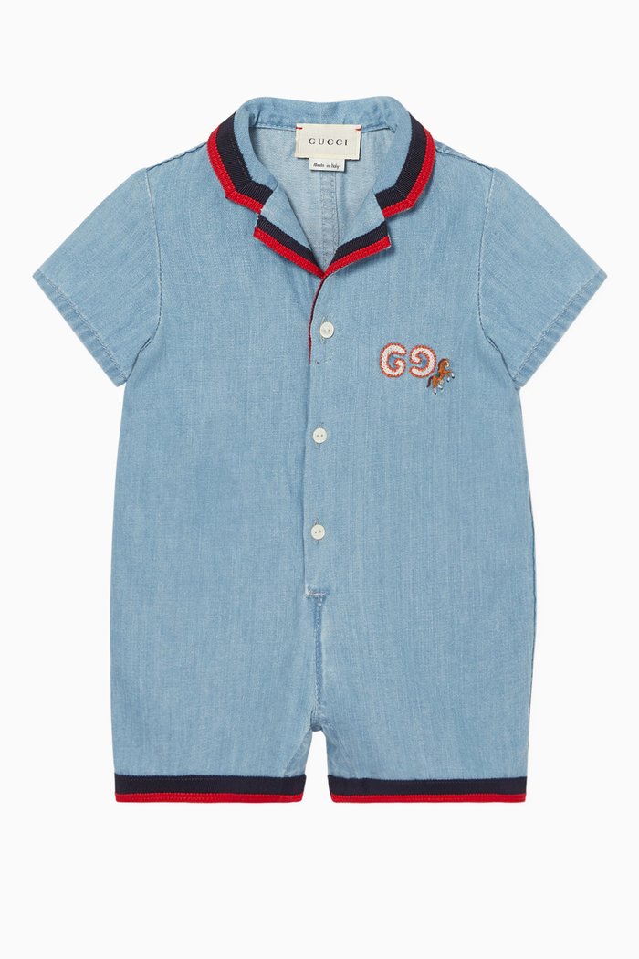 

GG Denim Playsuit, Blue