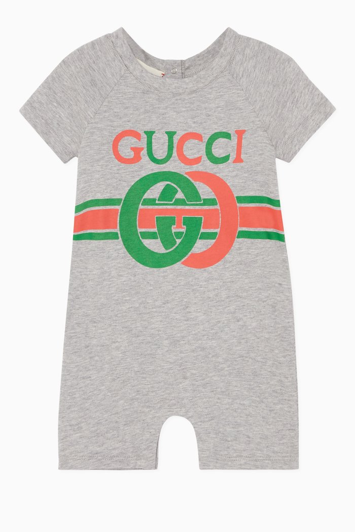 

Interlocking Logo-Print Cotton One-Piece, Grey