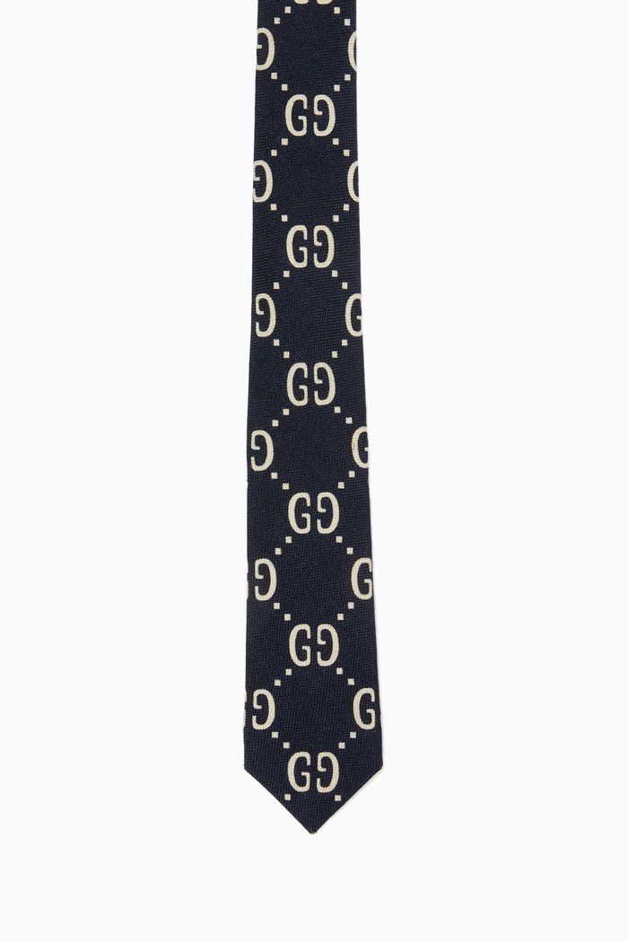 

GG Wool Silk Tie, Blue