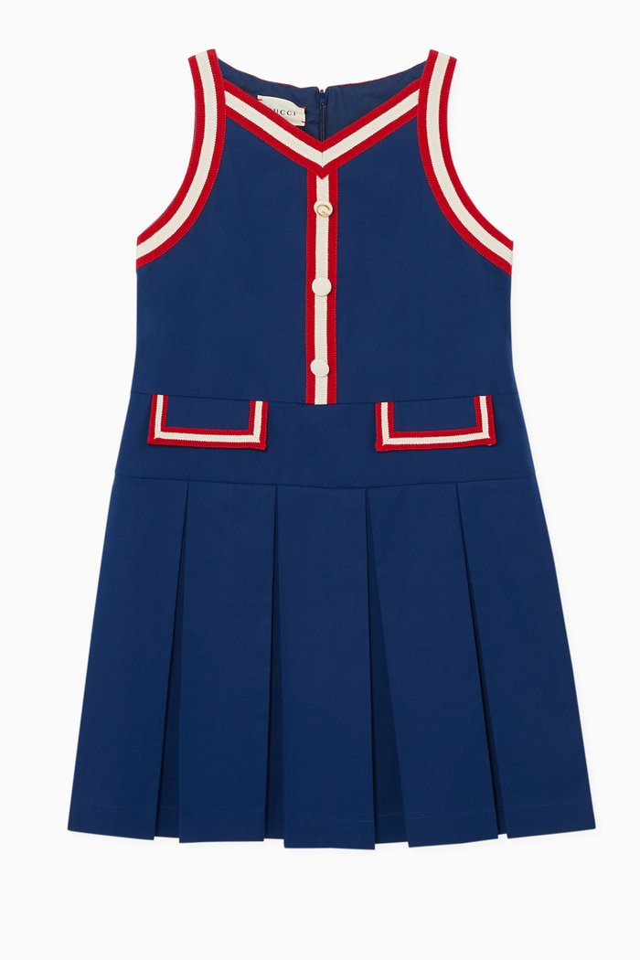 

Pleated Cotton Poplin Dress, Blue