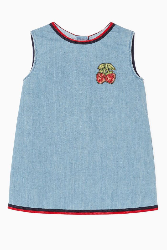 Embroidered Sleeveless Denim Dress, Blue