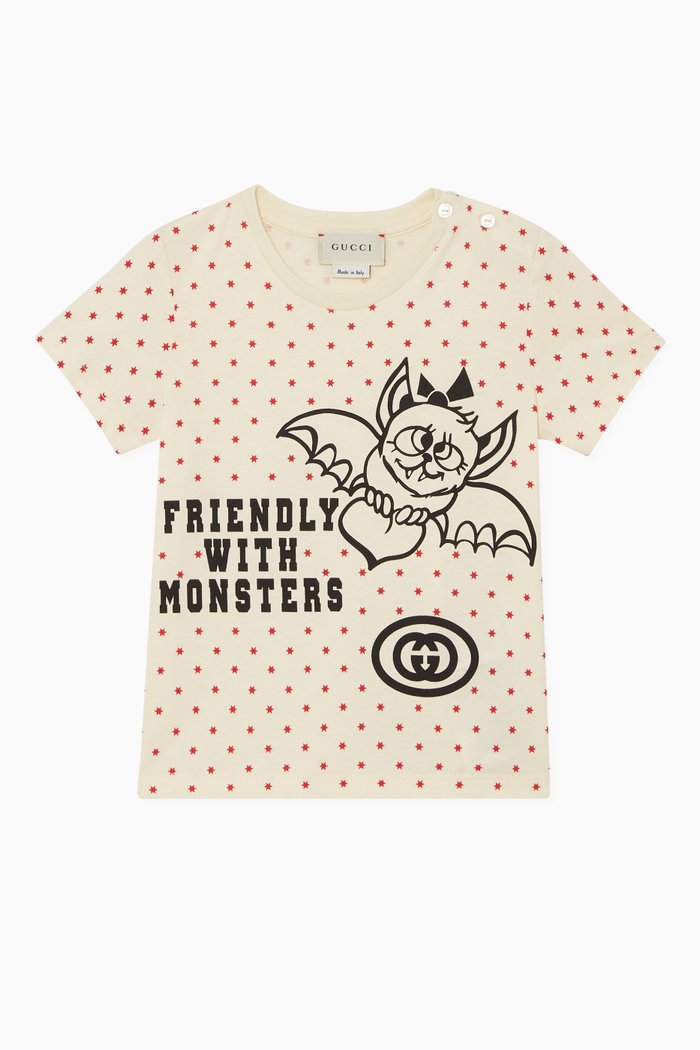 

GG Logo Star Print Cotton T-Shirt, White