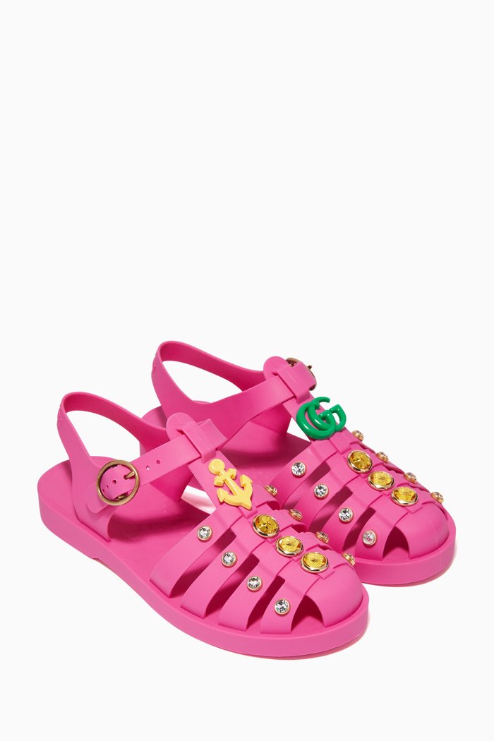 

Embellished GG Rubber Sandals, Pink