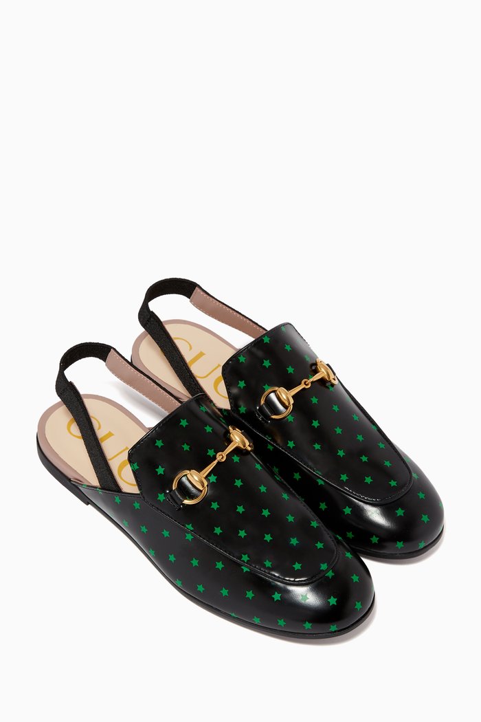 

Star Print Leather Sandals, Black