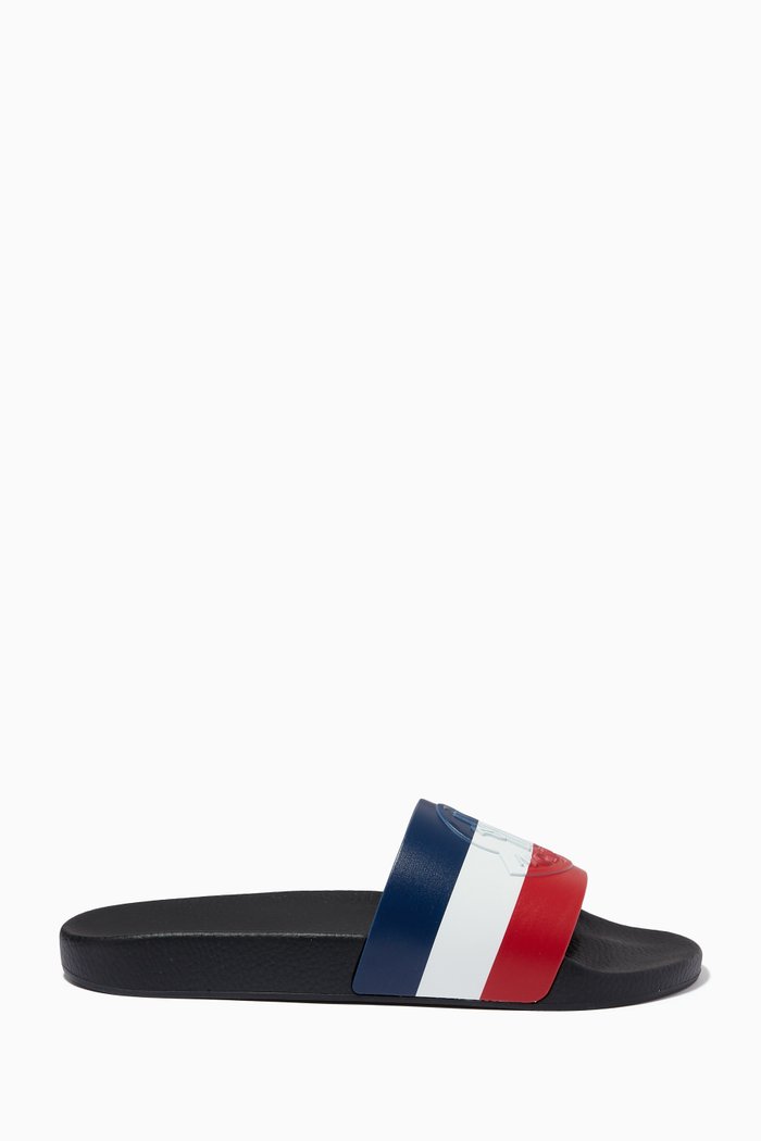 

Basile Tricolour Embossed Slides, Black