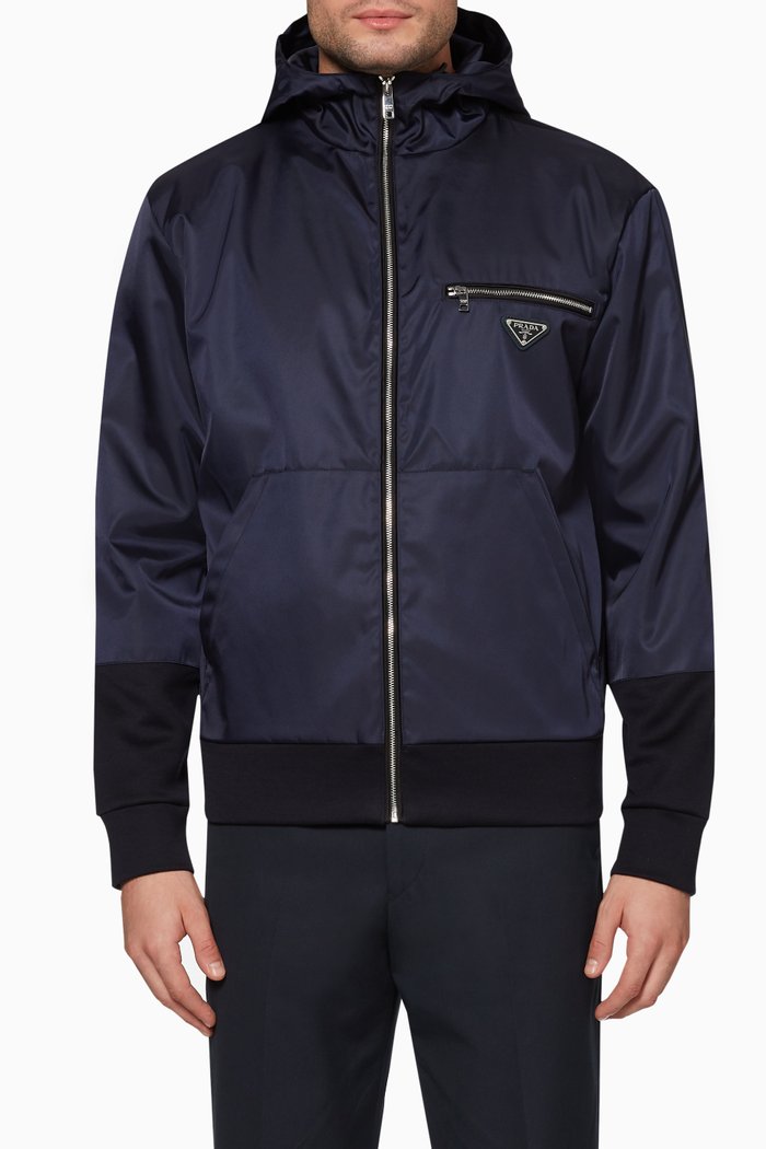 

Hooded Jersey & Nylon Sweatshirt, Blue