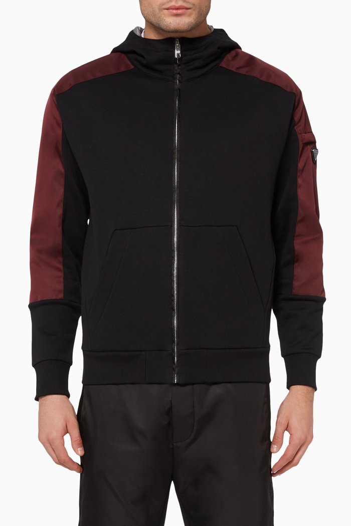 

Contrasting Zip-Up Hoodie, Black