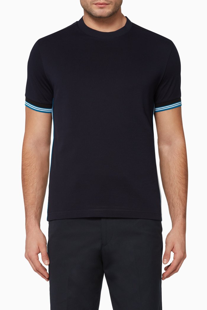 

Striped-Sleeved T-Shirt, Blue