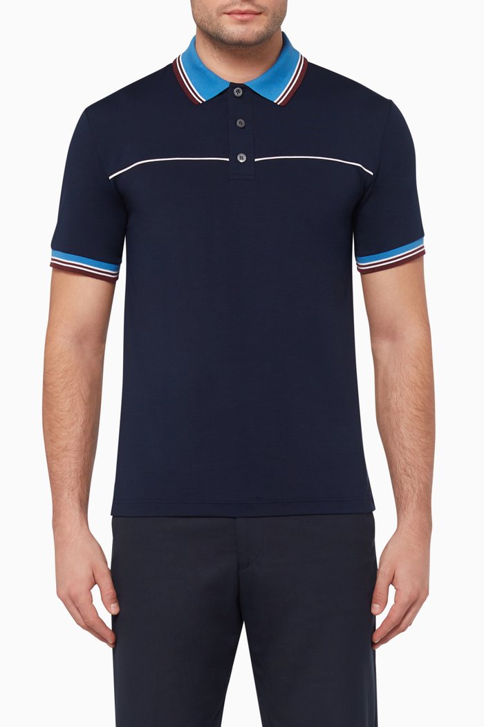 Contrasting Piping Polo Shirt, Blue
