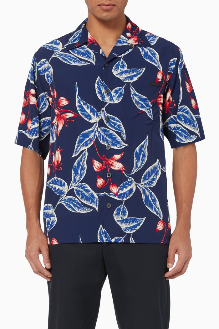 

Floral Print Bowling Shirt, Blue