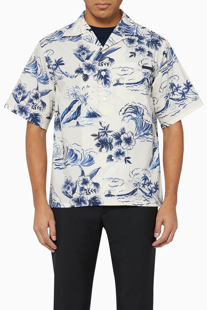 

Floral Print Poplin Shirt, Blue