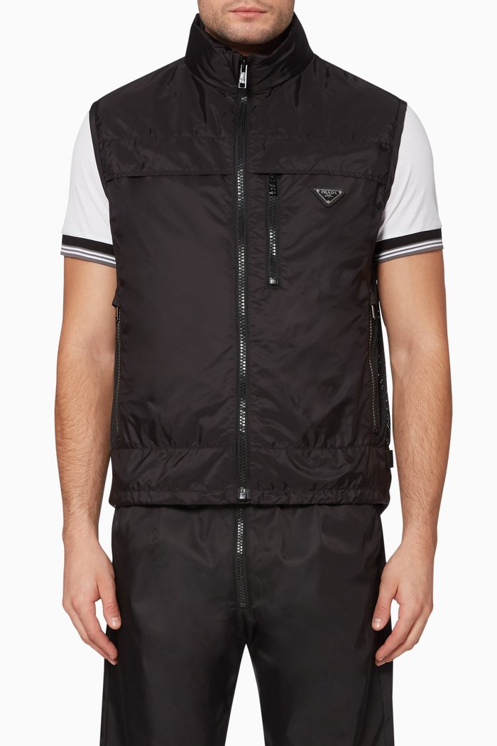Hooded Nylon & Mesh Gilet, Black