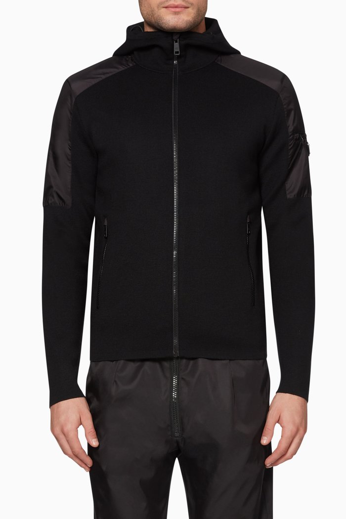 

Knitted & Nylon Cardigan, Black