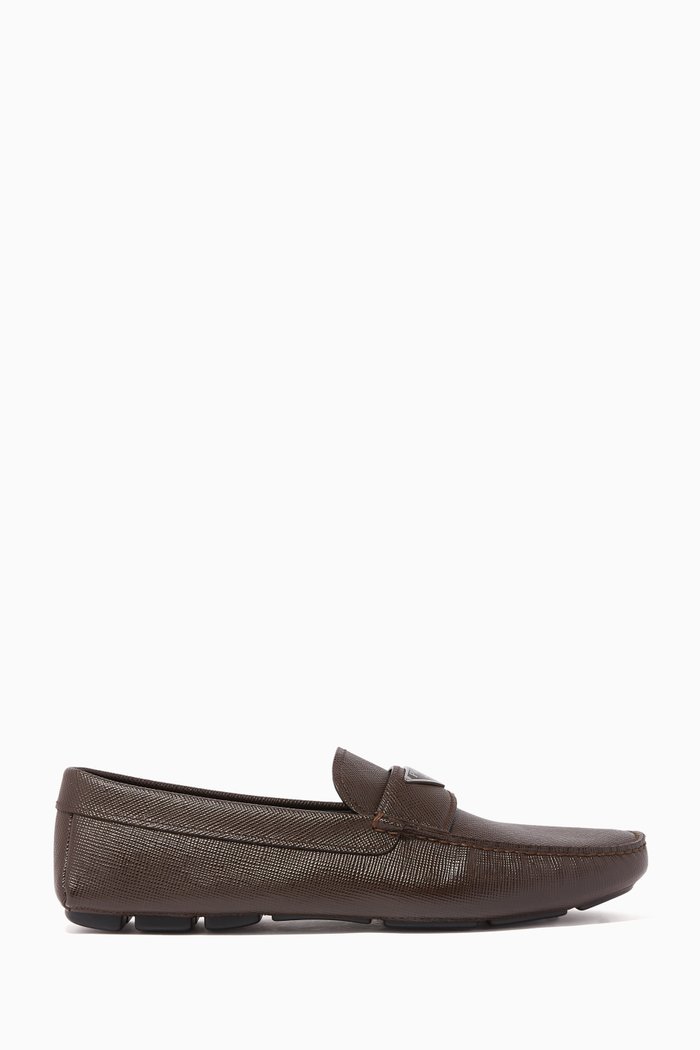 

Saffiano Cuir Leather Loafers, Brown