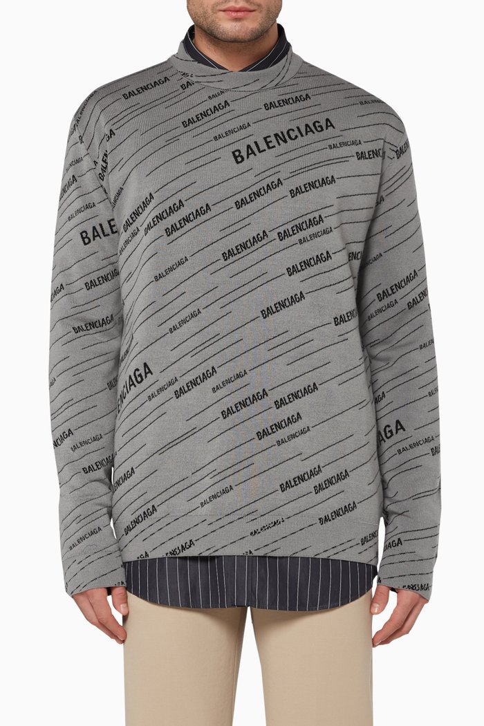 

Diagonal Logo Wool Knit Sweater, Grey