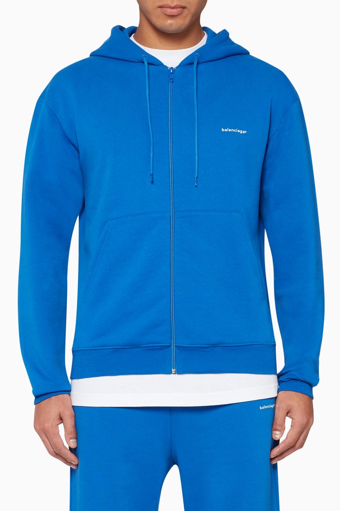

Zipped Logo-Print Hoodie, Blue