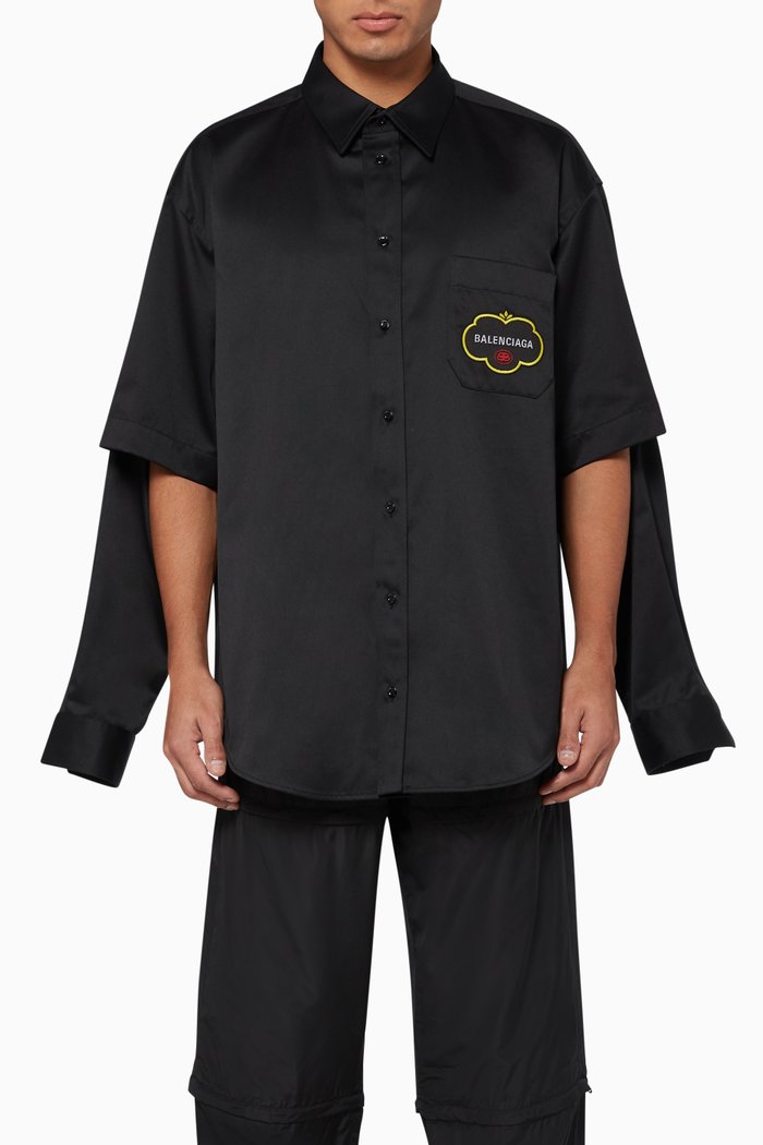 

Double Sleeve Cotton Twill Shirt, Black