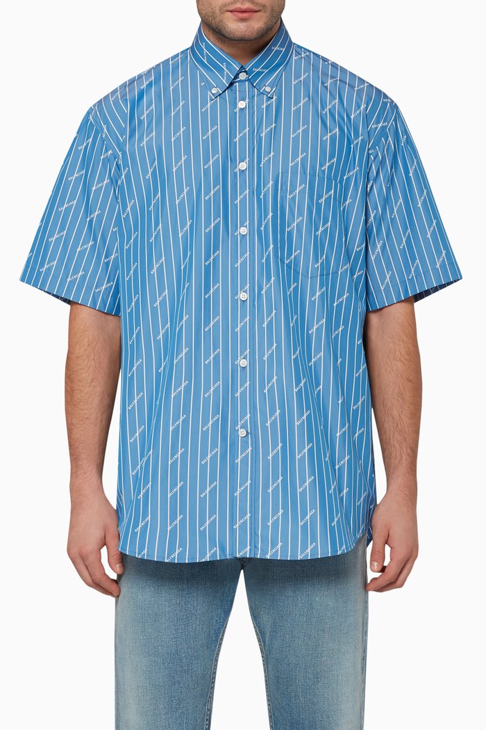 

Oversized Striped Logo Shirt, Blue