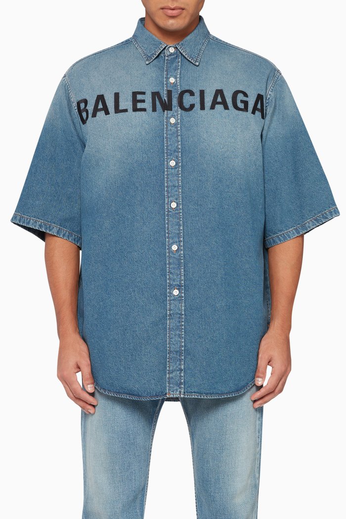 

Embroidered Logo Denim Shirt, Blue
