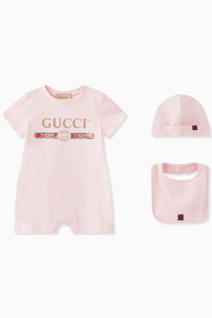 

Logo Print Romper Set in Cotton Jersey, Pink