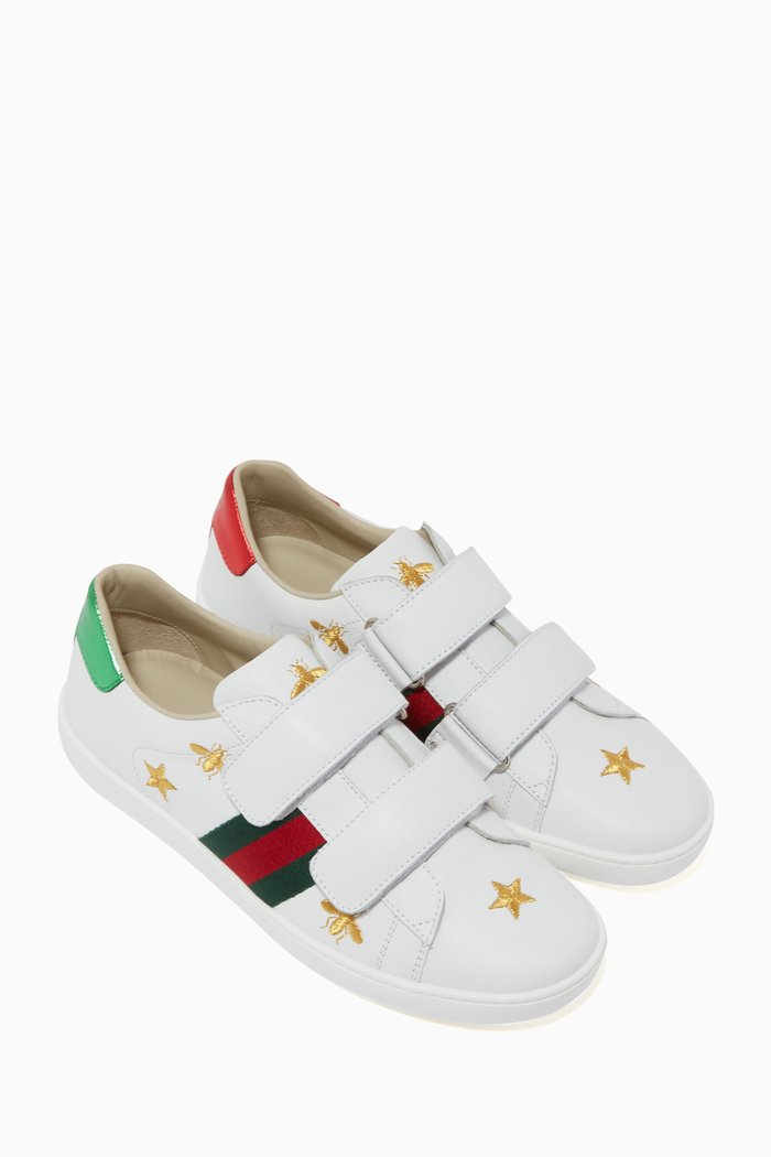 

Star & Webbing Trim Leather Sneakers, White