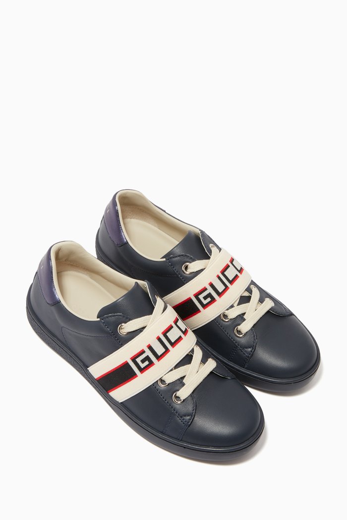 

Ace Gucci Stripe Leather Sneakers, White